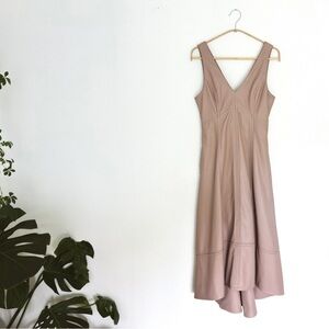 Anthropologie Maeve Vegan Leather Midi Dress Taupe - Size 4